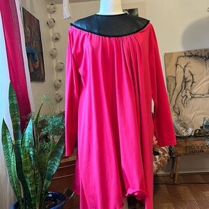 TEYXO Pink Dress Party Shapeless Dress Hot Pink with black collar